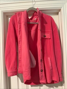 Women's Pink Fleece Puffer Jacket - Cozy Button-Front Layer